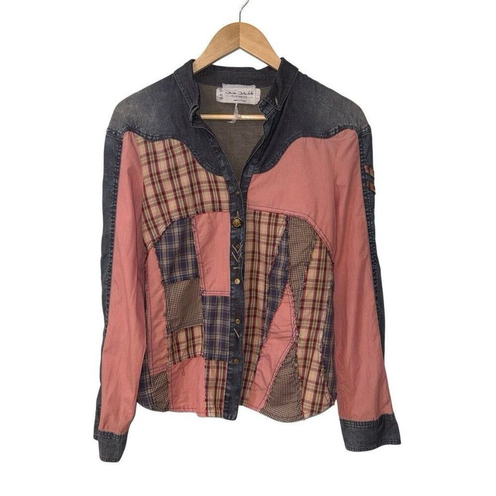 Elisa Cavaletti Womens Patchwork Cowgirl Boho Button Down Shirt Small Unique